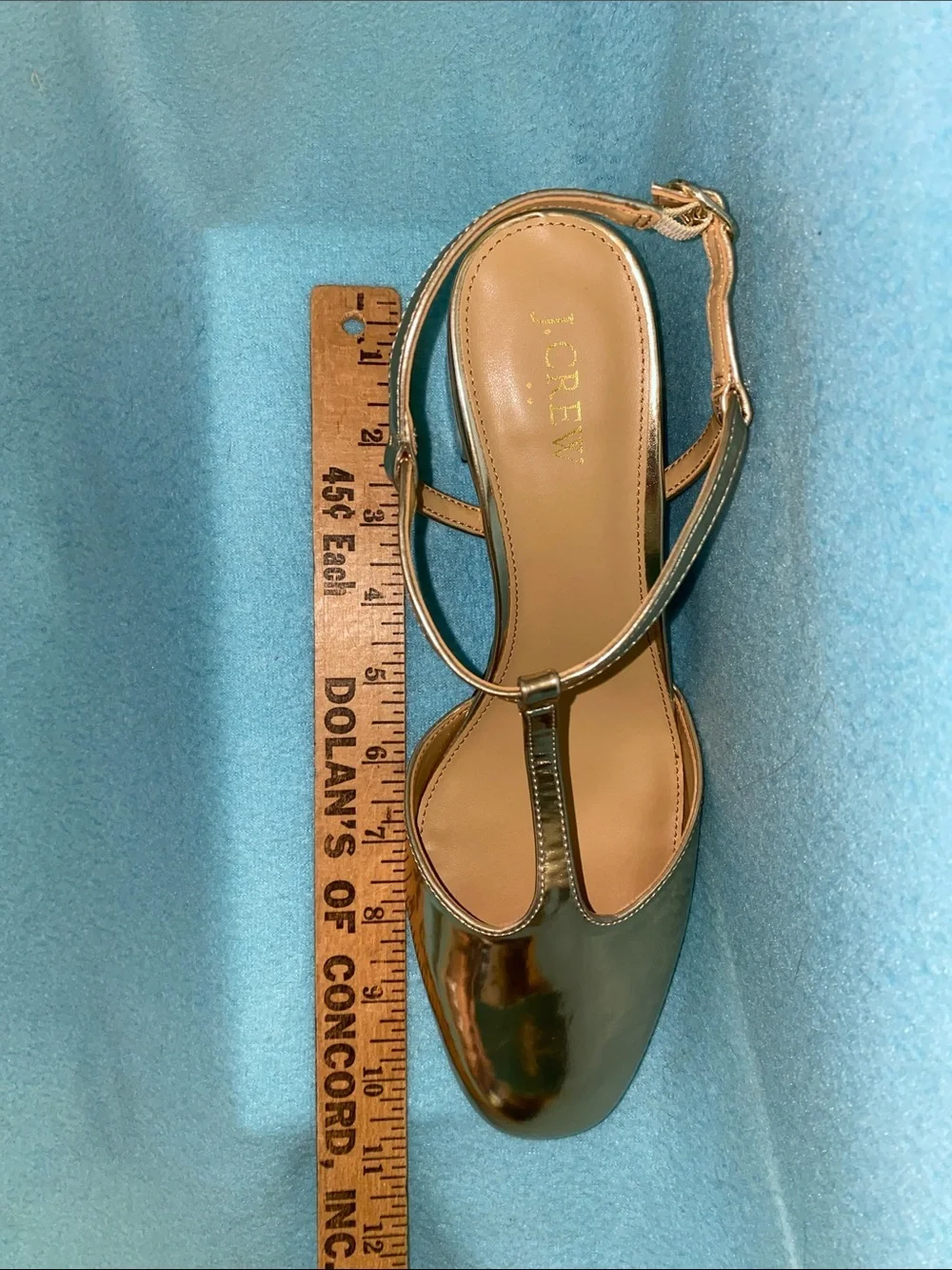 J. CREW T-Strap metallic gold block heel close toe Maryjane sandals NEW size 10